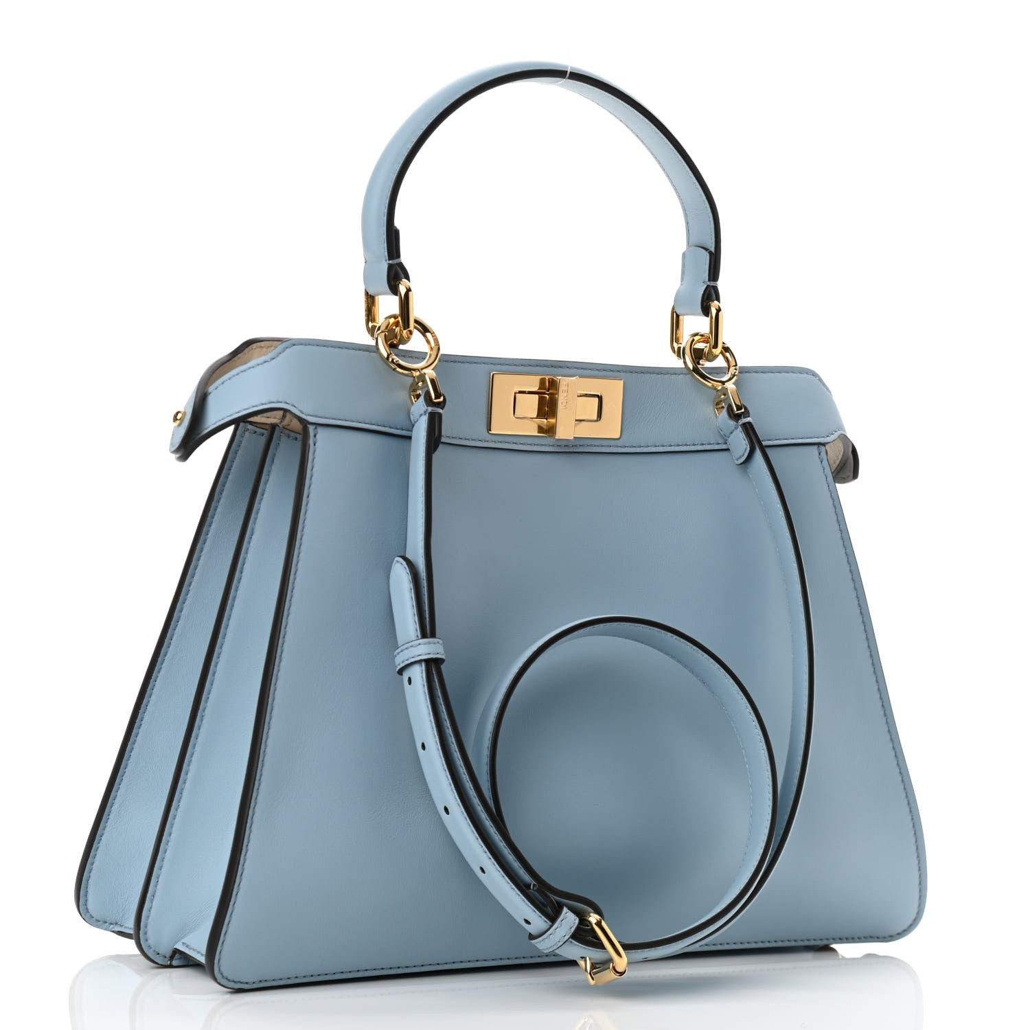Fendi Vitello Seta Shiny Nappa Medium Peekaboo I SEE U Satchel Azzurro Baby Camelia 3 of 10