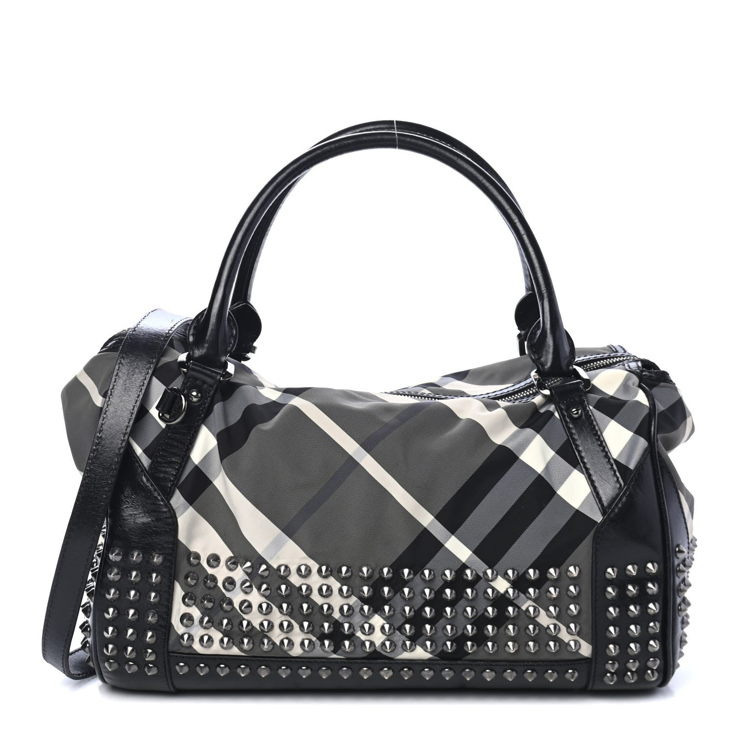 Burberry Nylon Beat Check Studded Medium Edenham Satchel Black 1 of 4