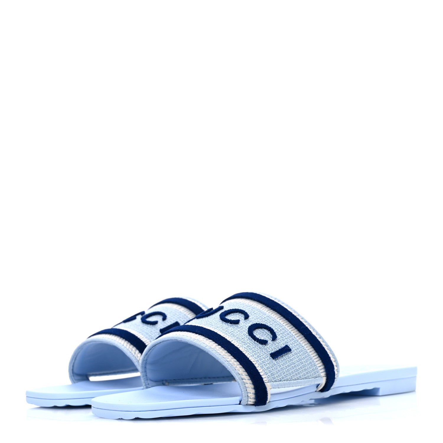 Gucci Jacquard Logo Embroidered Luna Slide Sandals 38.5 Sky Blue 4 of 10