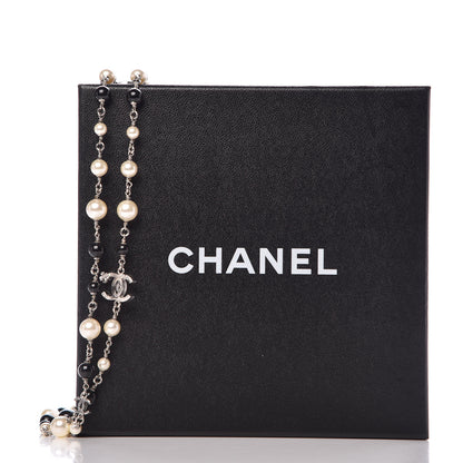 Chanel Pearl Bead Enamel CC Long Necklace Black Gold 5 of 5