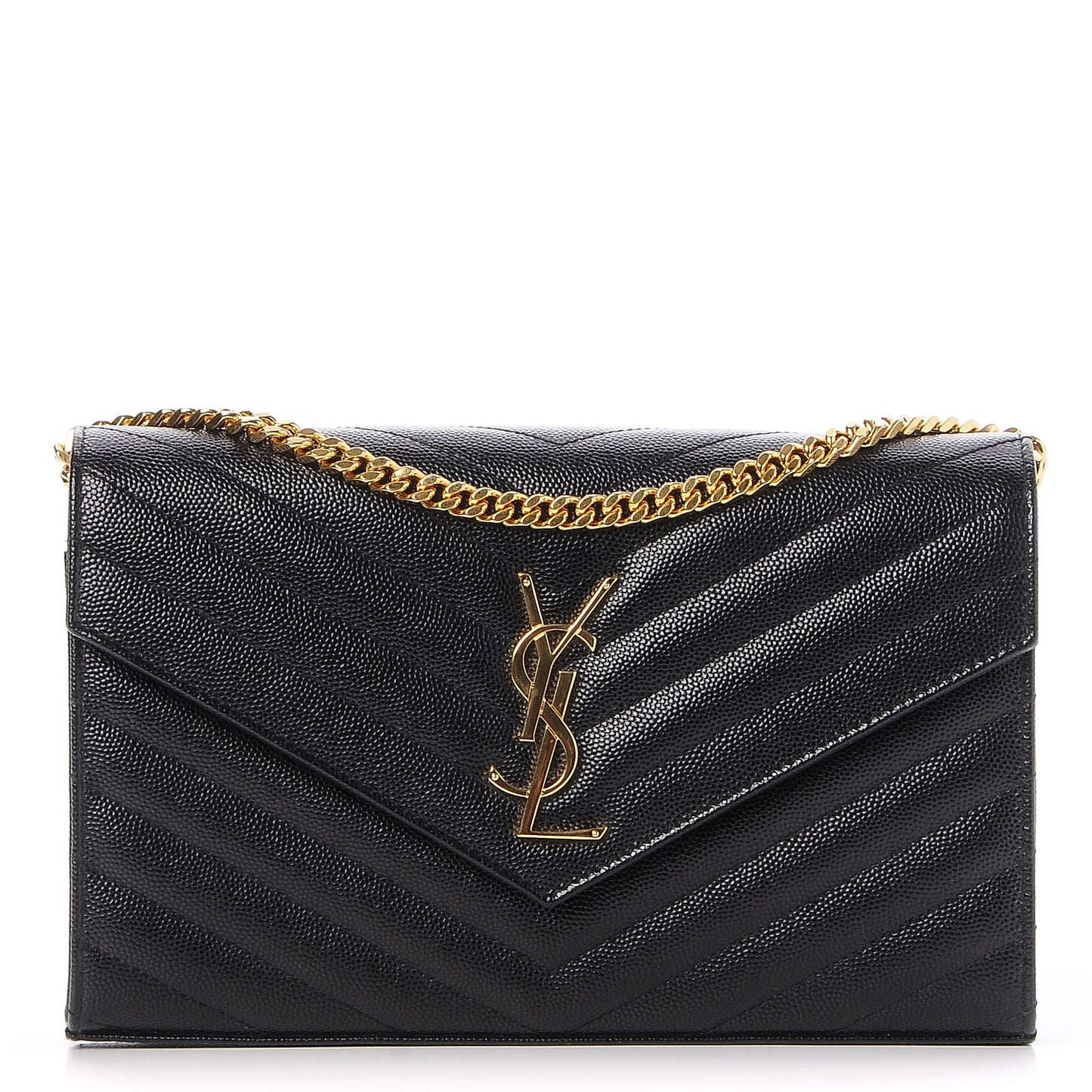 Grain De Poudre Matelasse Chevron Monogram Chain Wallet Black