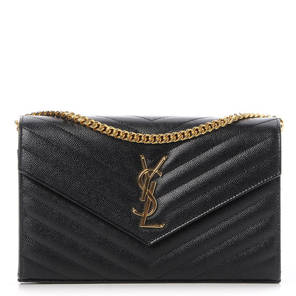 Saint Laurent Grain De Poudre Matelasse Chevron Monogram Chain Wallet Black 1 of 8