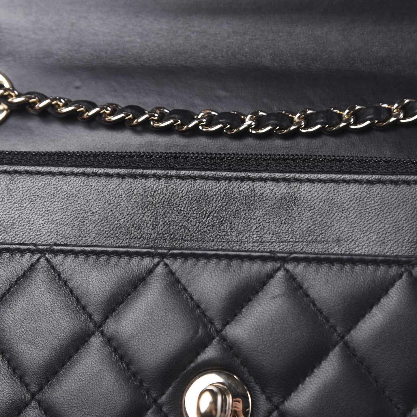Lambskin Quilted Trendy CC Wallet On Chain WOC Black
