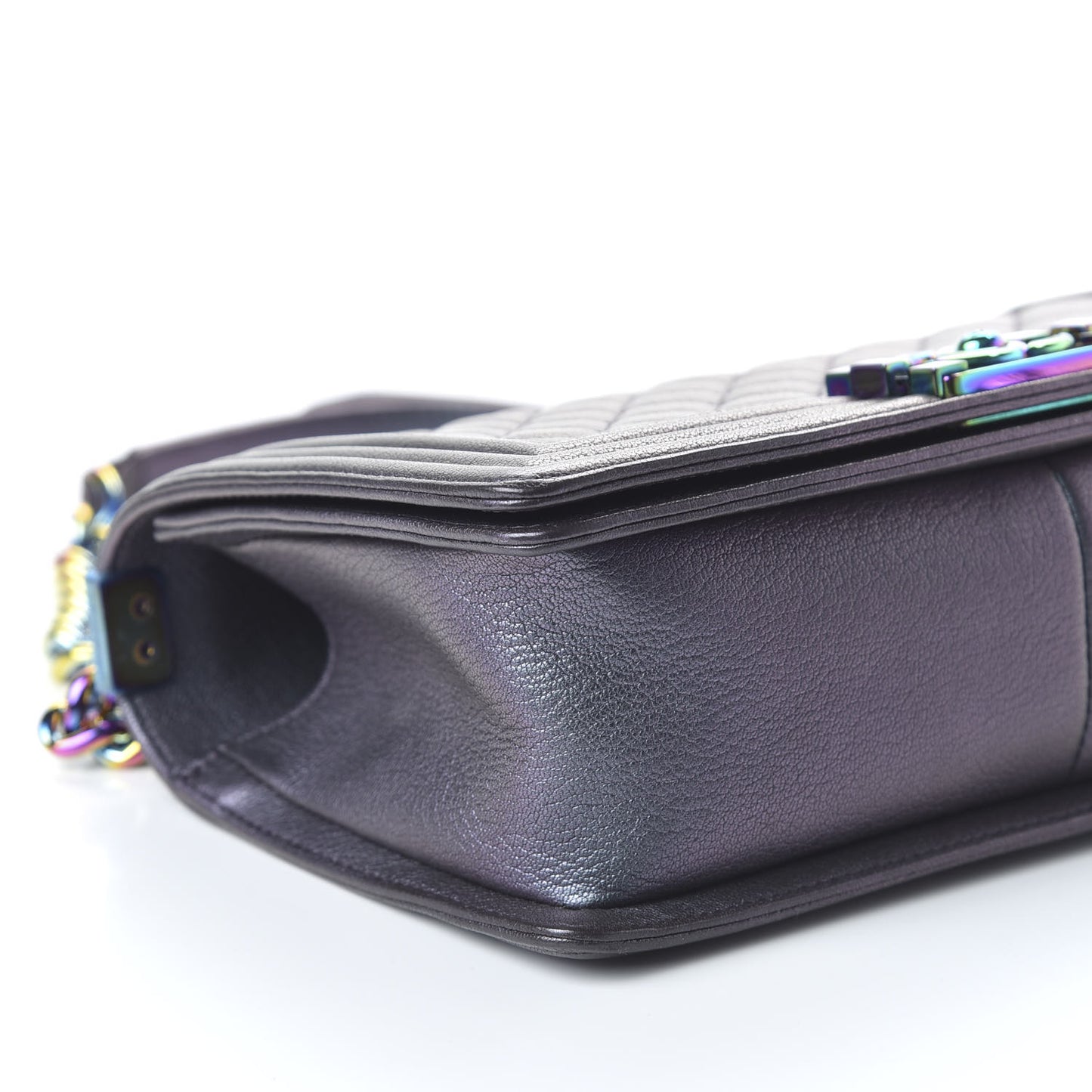 Iridescent Goatskin Quilted Medium Boy Flap Purple