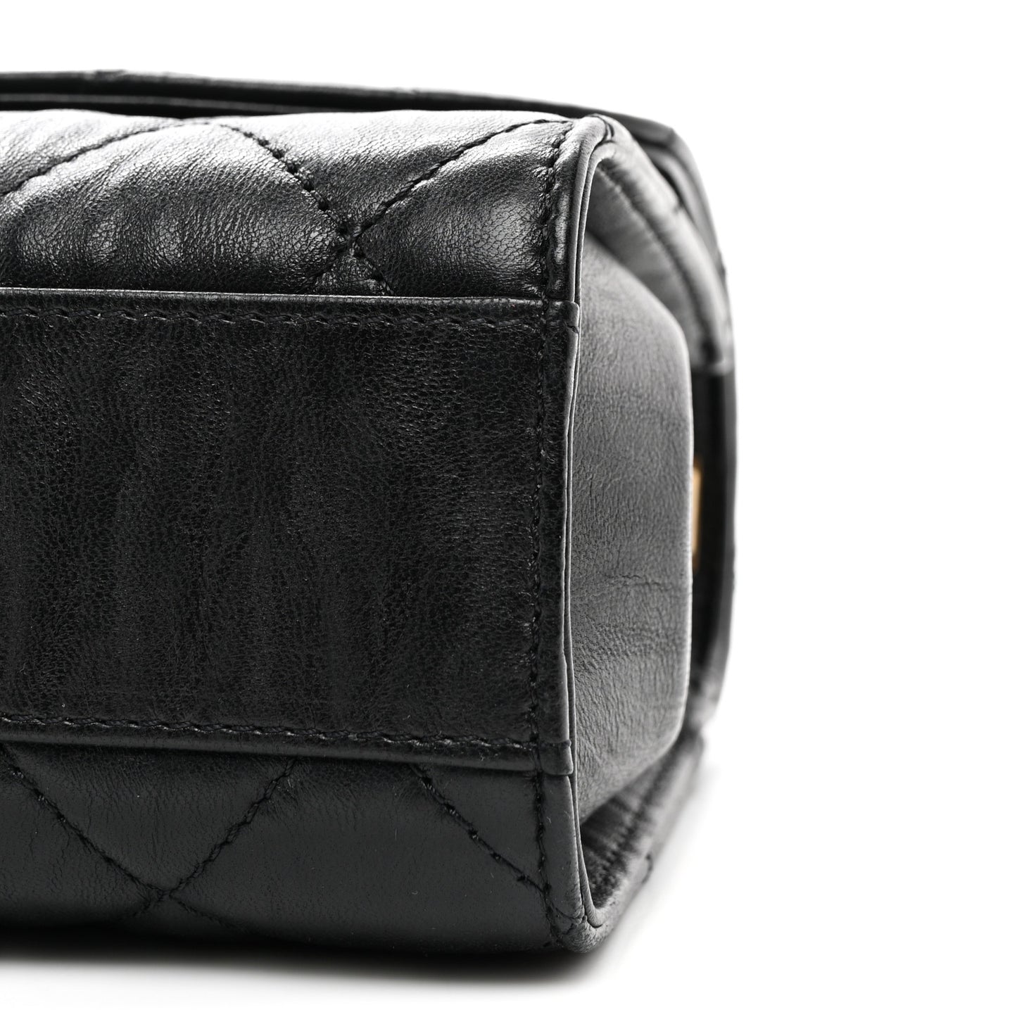 Crumpled Lambskin Quilted Mini CC Links Top Handle Flap Black