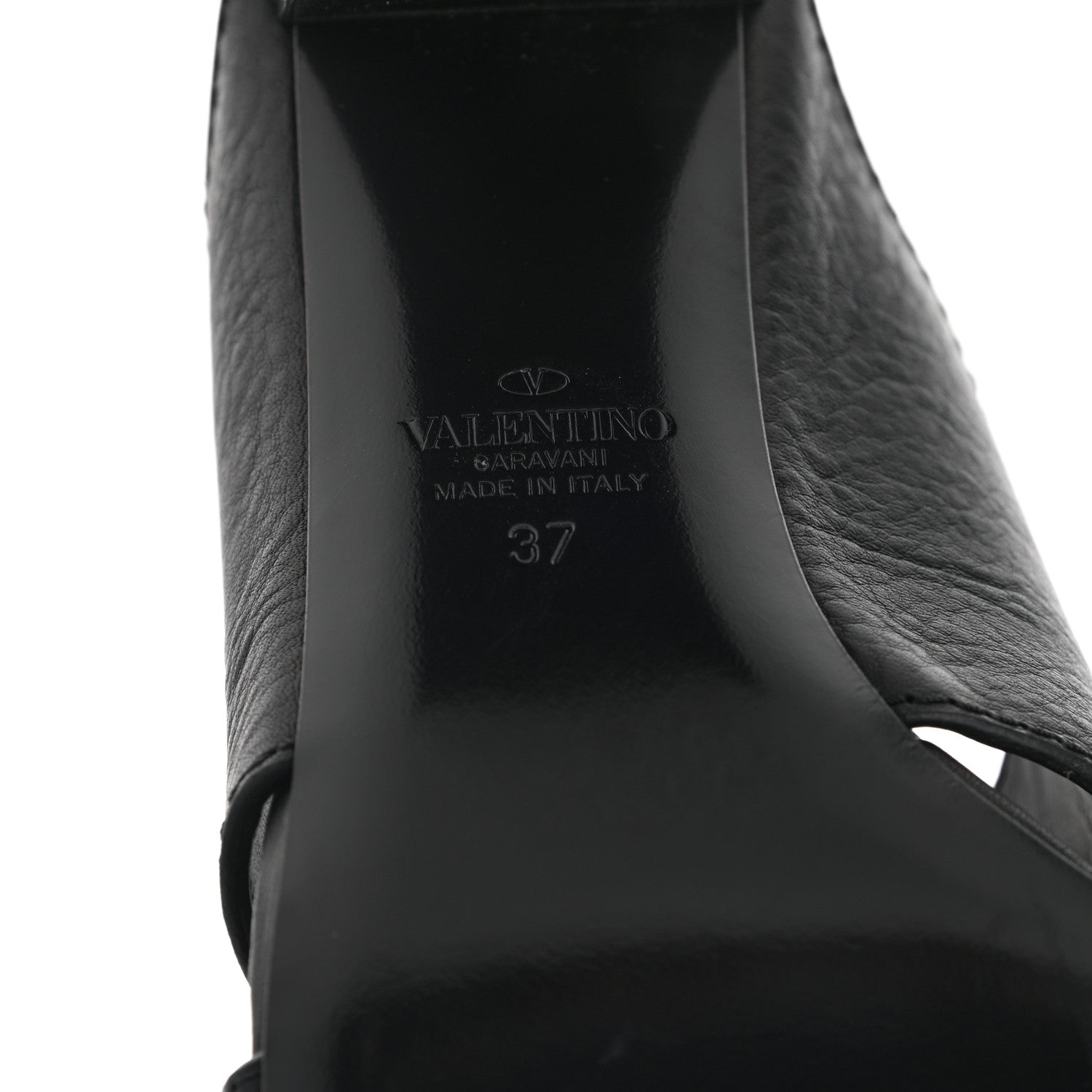 Valentino Garavani Grainy Cowhide VLogo Mid Heel Slide Sandals 37 Black 6 of 13