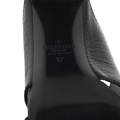 Valentino Garavani Grainy Cowhide VLogo Mid Heel Slide Sandals 37 Black 6 of 13