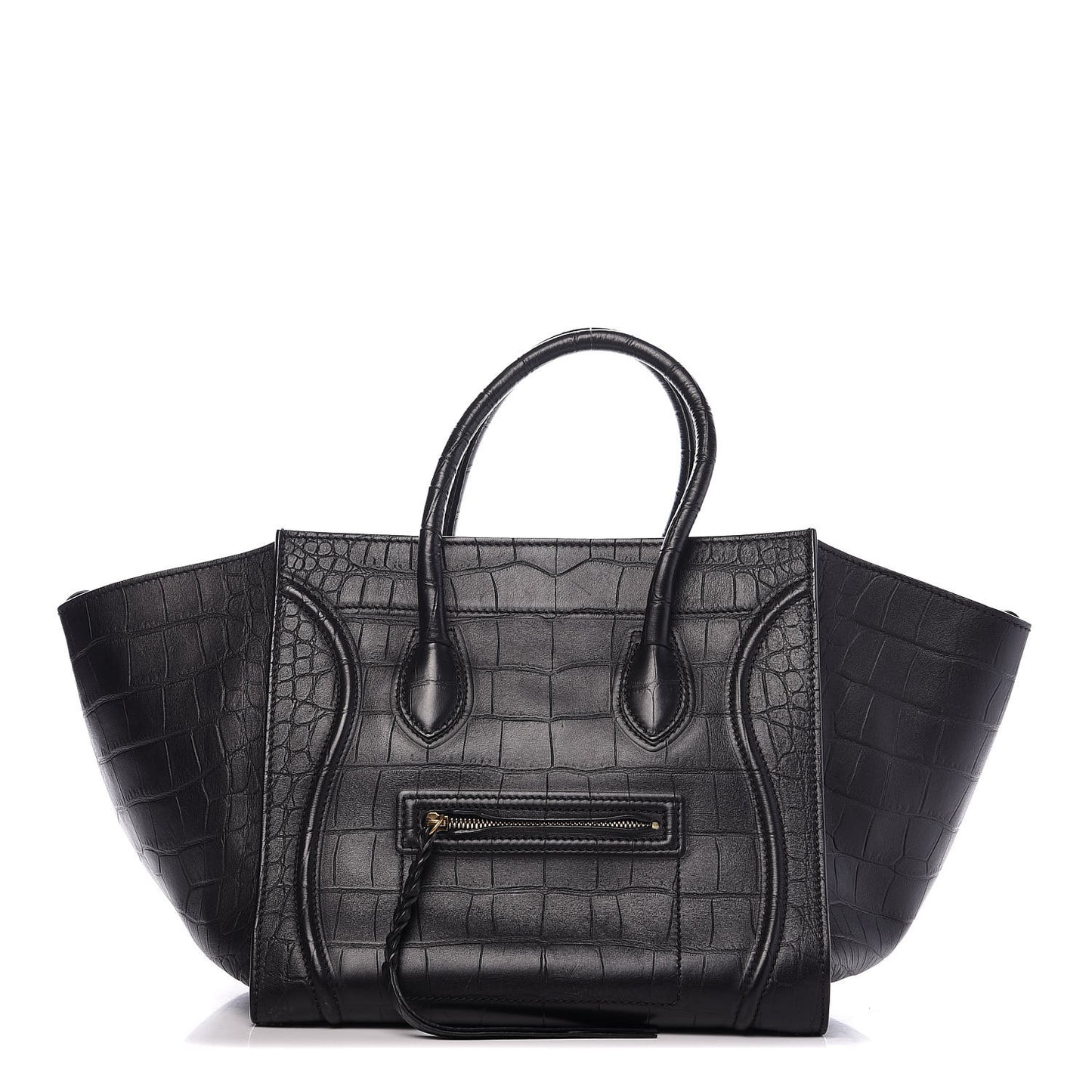 Crocodile Embossed Calfskin Medium Phantom Luggage Black