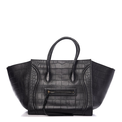Celine Crocodile Embossed Calfskin Medium Phantom Luggage Black 1 of 9