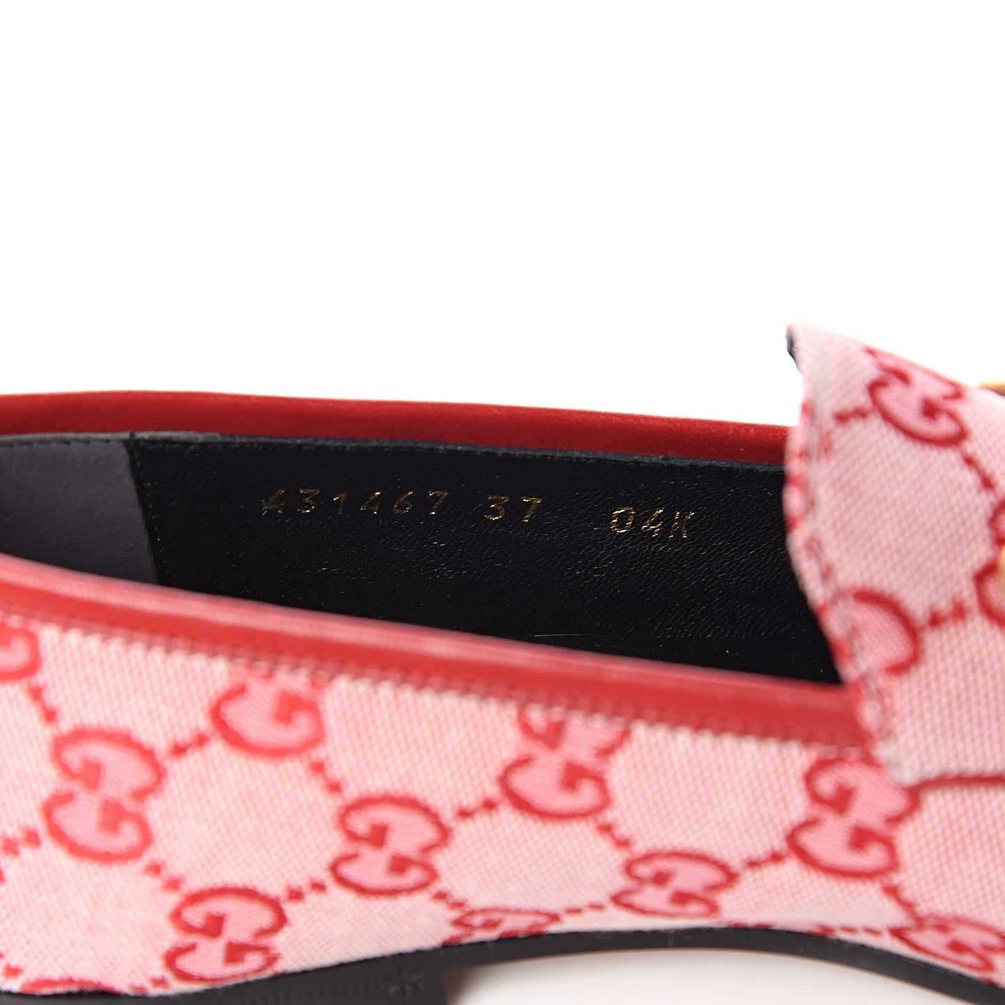 Canvas GG Monogram Horsebit Womens Jordaan Loafers 37 Gardenia Hibiscus Red