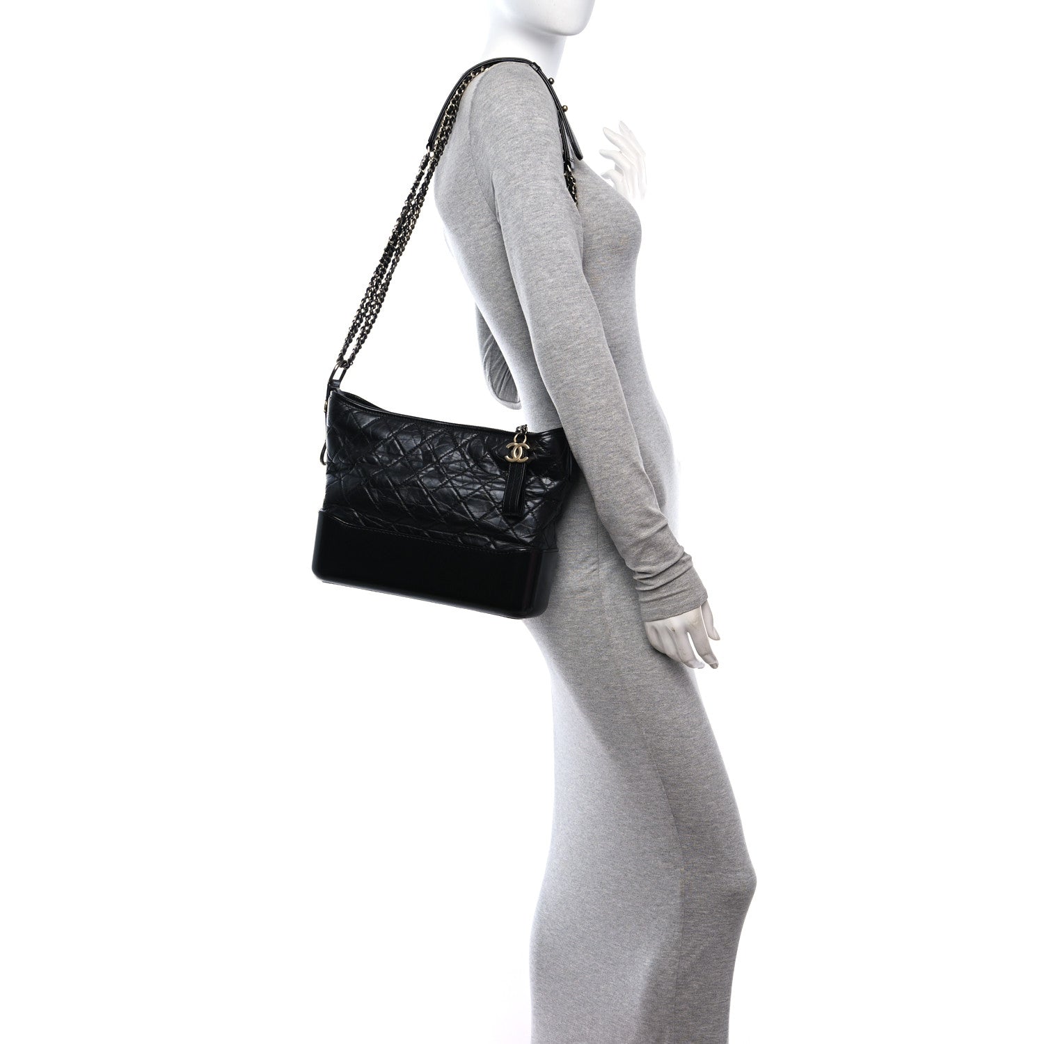 Chanel Aged Calfskin Quilted Medium Gabrielle Hobo Black 2 of 10