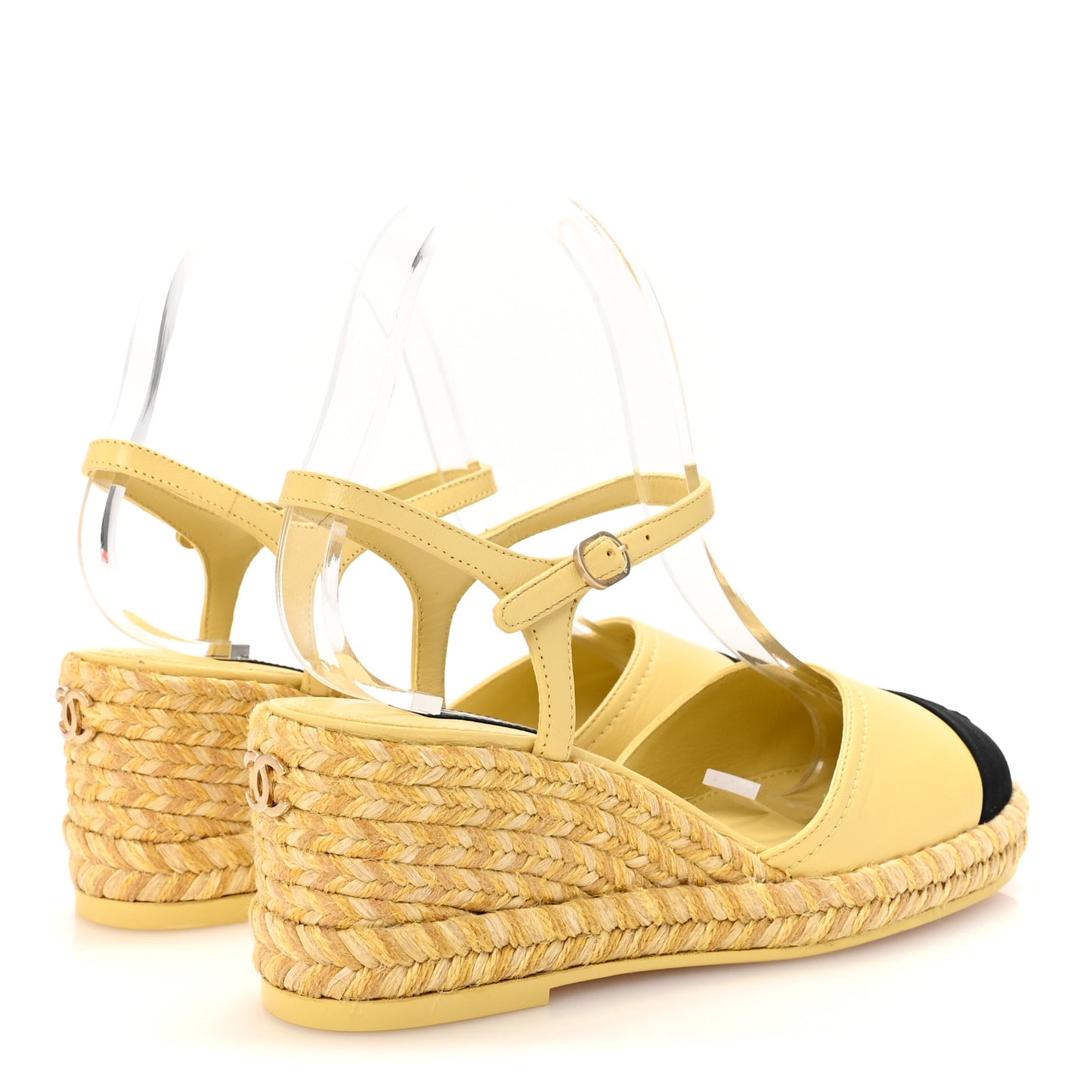Lambskin Grosgrain CC Espadrilles Wedges 37 Yellow Black