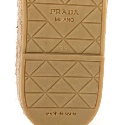Prada Raffia Triangle Logo Crochet 20mm Espadrille Sandals 39 White Black 7 of 8