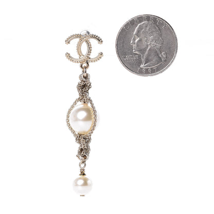 Chanel Chain Pearl CC Drop Earrings Light Gold 2 of 5