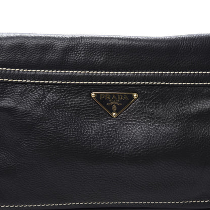 Prada Calfskin Metal Shoulder Bag Black Cuoio 10 of 10