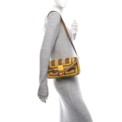 Fendi Canvas Ricamo Vitello Grace Snakeskin Embroidered Baguette Colubro Sand Pomelo 2 of 9