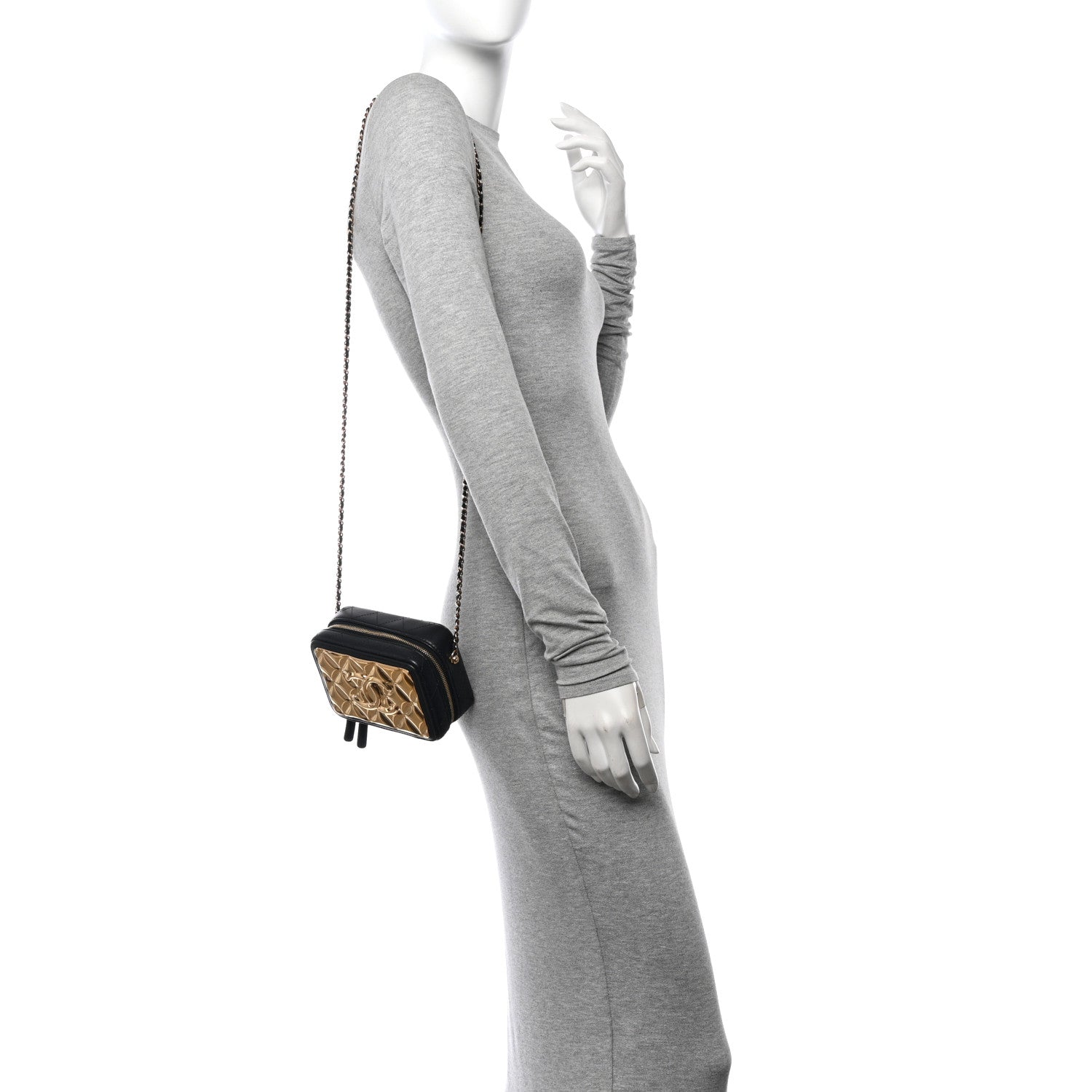 Chanel Lambskin Quilted Golden Plate Clutch With Chain Black 2 of 13