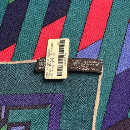 Hermes Cashmere Silk Le Fil D'Ariane Shawl 140 Vert Violet Rose Vif 4 of 5
