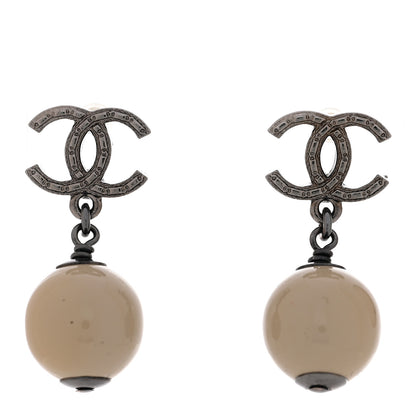 Chanel Crystal Bead CC Drop Earrings Ruthenium Grey 1 of 5