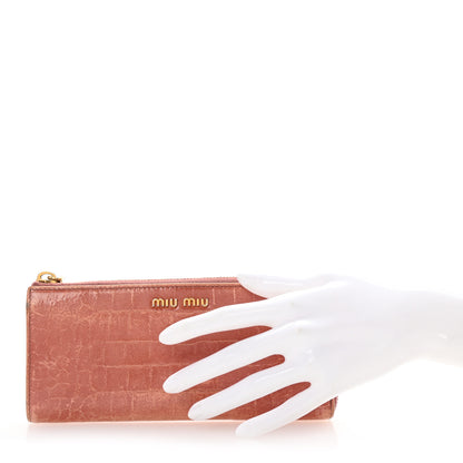Miu Miu Vernice Crocodile Embossed Calfskin Zip Around Wallet Antico 2 of 6