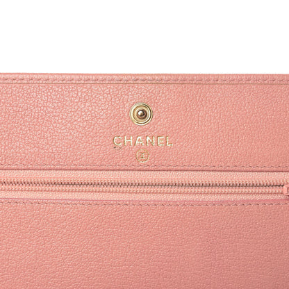 Chanel Goatskin Embossed Camellia Wallet On Chain WOC Light Pink 6 of 21
