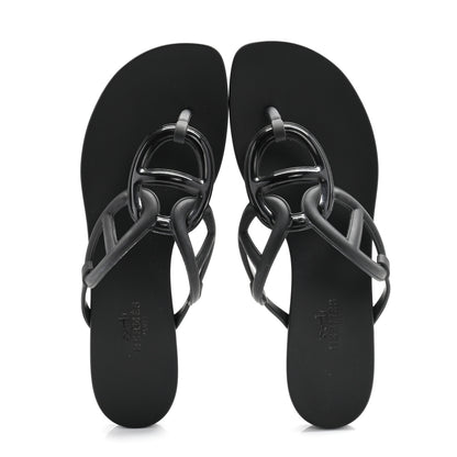 Hermes Rubber Womens Egerie Sandals 37 Black 2 of 10