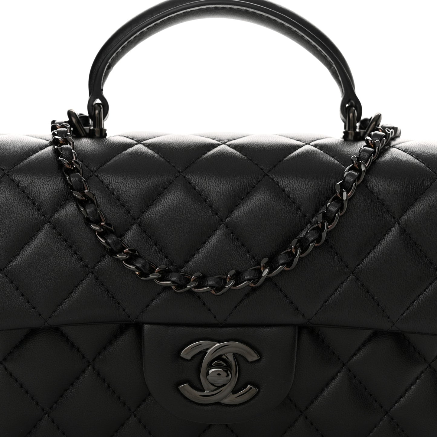 Lambskin Quilted Mini Top Handle Rectangular Flap So Black