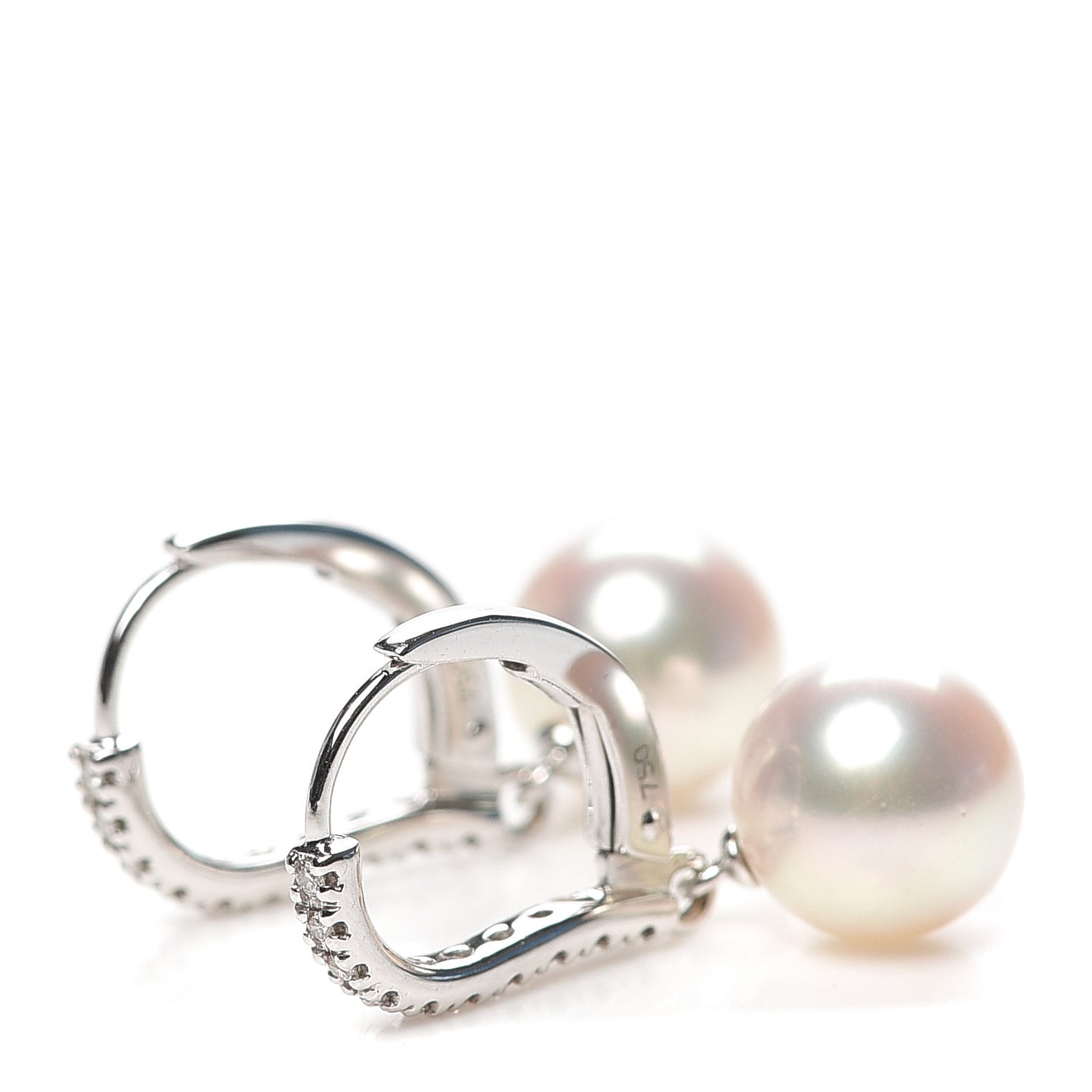 18K White Gold Diamond Akoya Pearl 7.5mm Drop Earrings