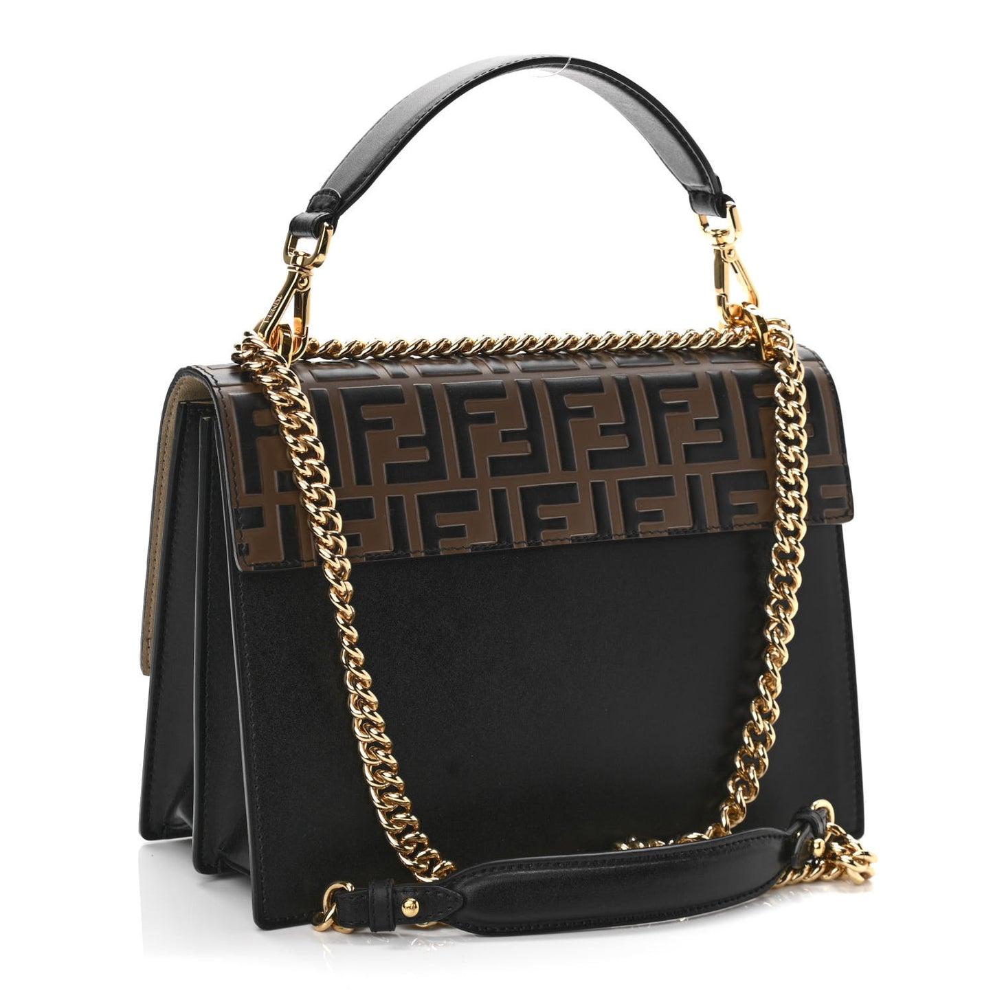 Vitello Liberty Bi-Color FF 1974 Embossed Chain Strap Kan U Shoulder Bag Black Maya