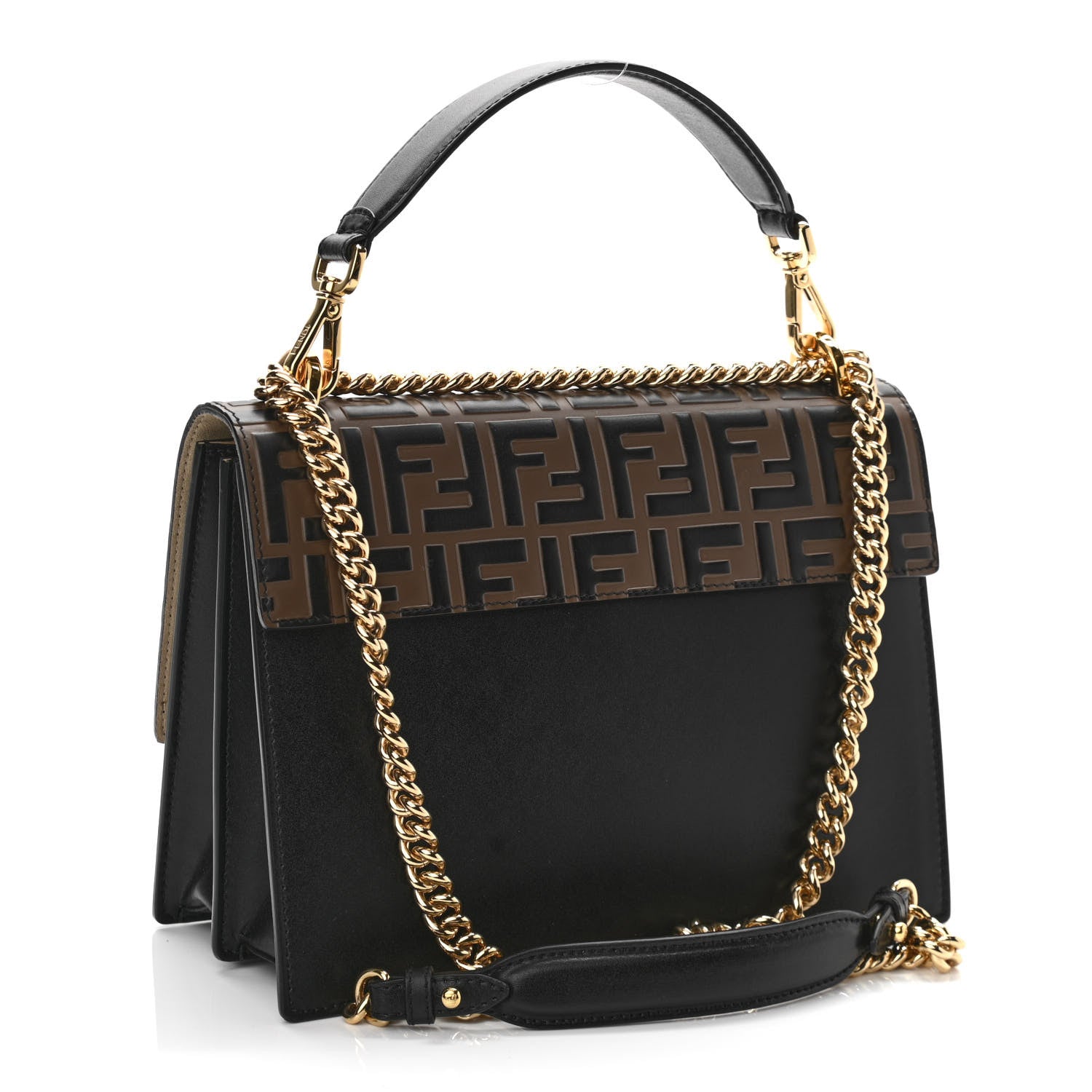 Fendi Vitello Liberty Bi-Color FF 1974 Embossed Chain Strap Kan U Shoulder Bag Black Maya 3 of 10