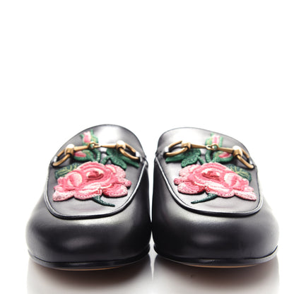 Gucci Calfskin Flower Embroidered Womens Princetown Slippers 35.5 Black 2 of 11