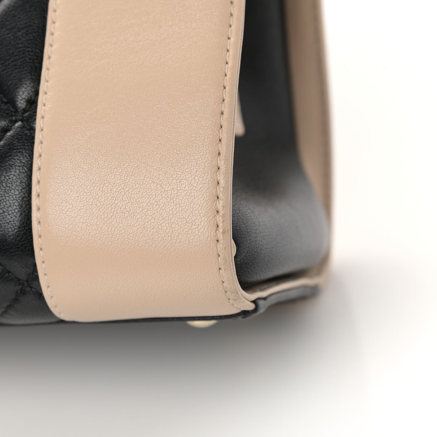 Sheepskin Quilted Mademoiselle Vintage Shopping Tote Beige Black
