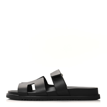 Hermes Calfskin Womens Chypre Sandals 39.5 Black 1 of 9