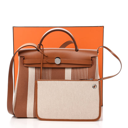 Hermes Vache Hunter Toile H Vibration Herbag Zip Retourne 31 PM Fauve Ecru Beige 12 of 12