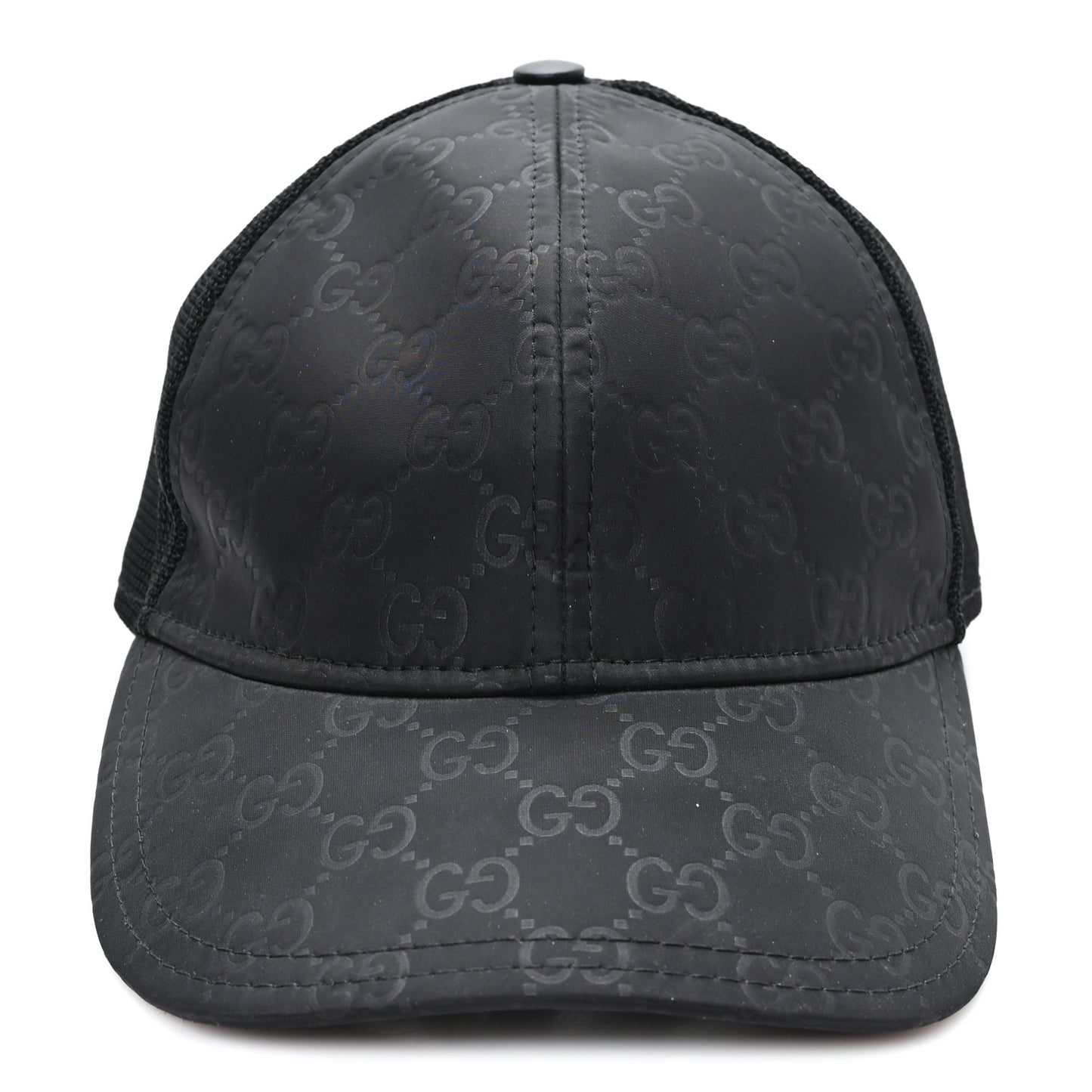 Nylon Light Mesh Dollar Calfskin GG Monogram Baseball Hat M Black