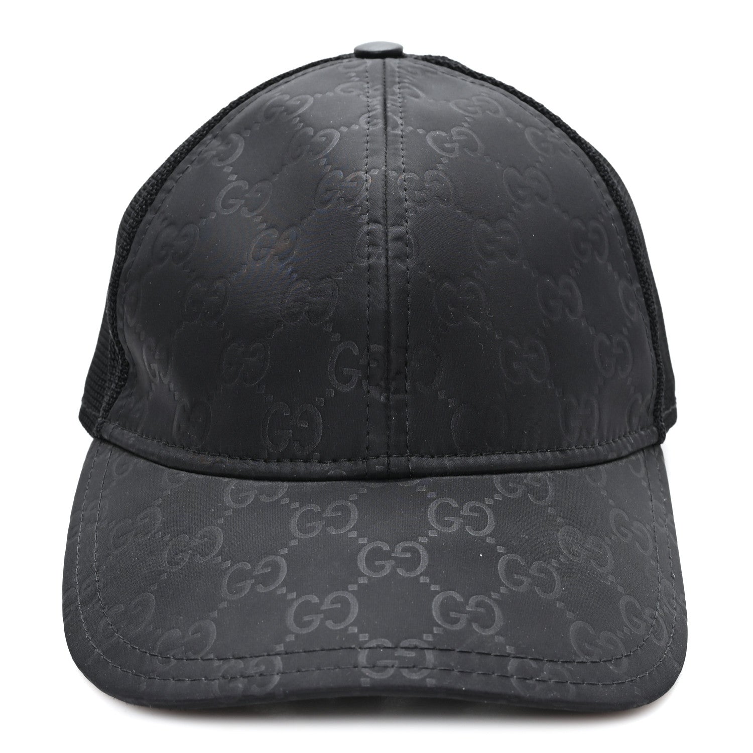 Gucci Nylon Light Mesh Dollar Calfskin GG Monogram Baseball Hat M Black 3 of 8