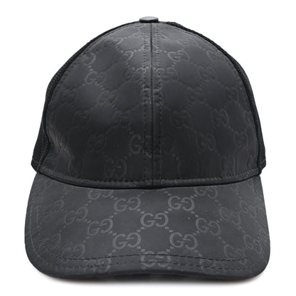 Gucci Nylon Light Mesh Dollar Calfskin GG Monogram Baseball Hat M Black 3 of 8