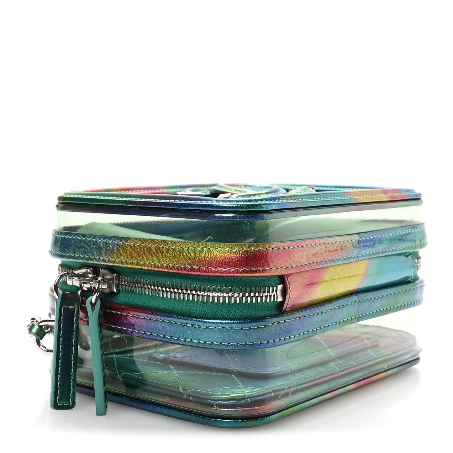 PVC Patent Calfskin Patent Lambskin Small CC Vanity Case Green