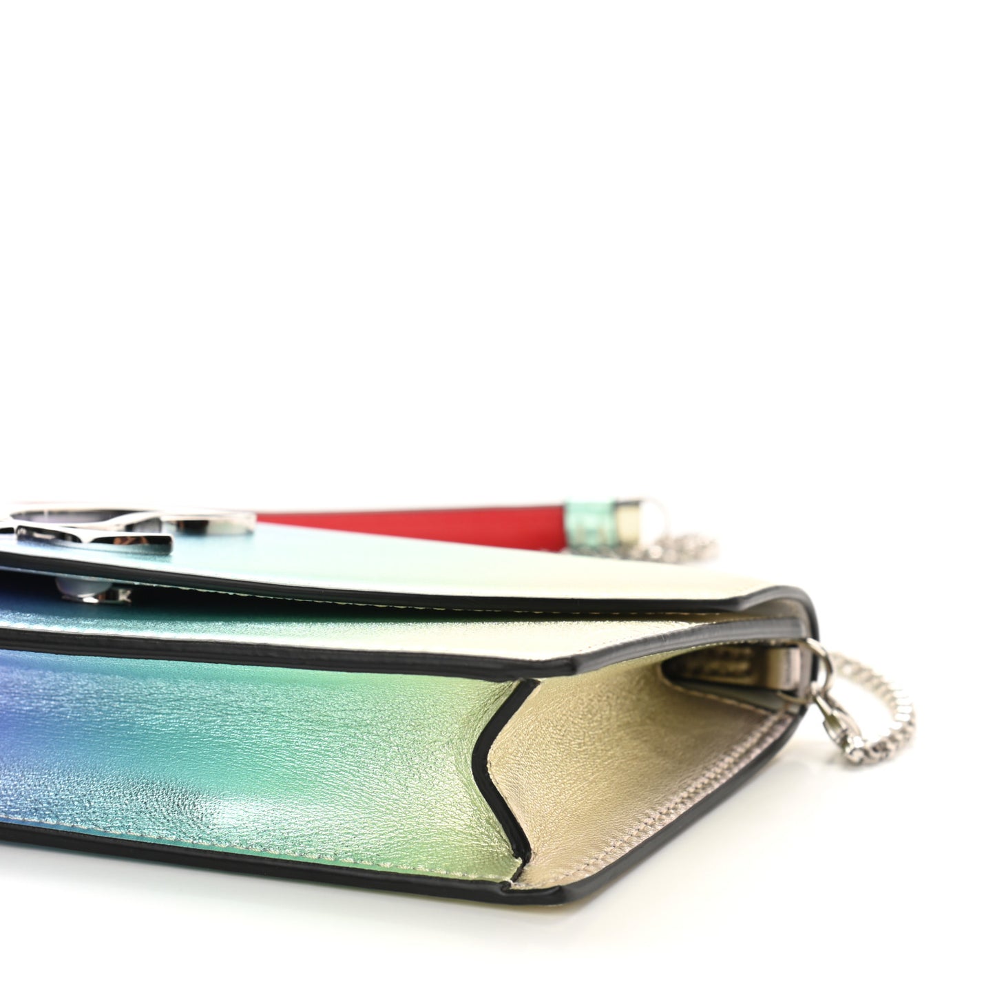 Iridescent Calfskin Loubi54 Crossbody Clutch Silver