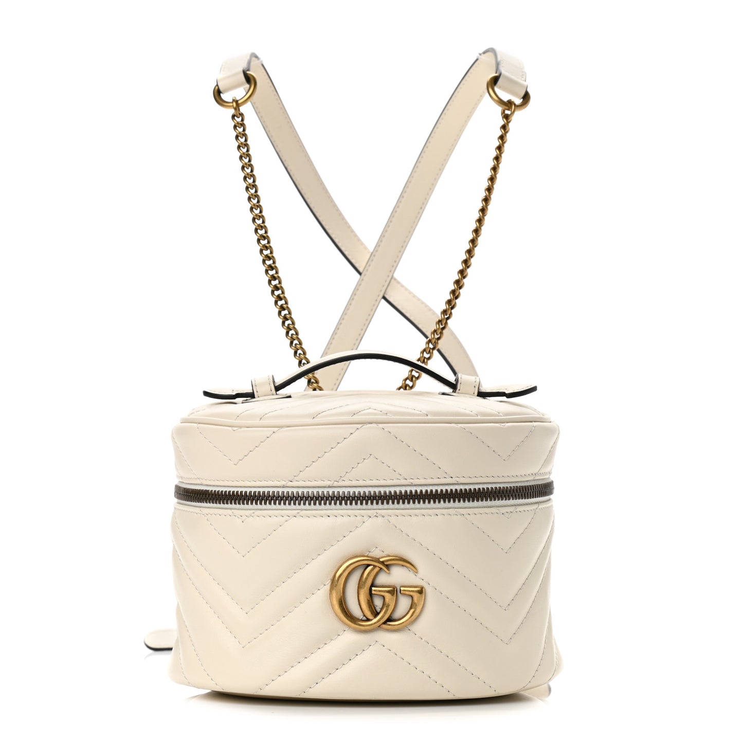 Calfskin Matelasse Mini GG Marmont Round Backpack White