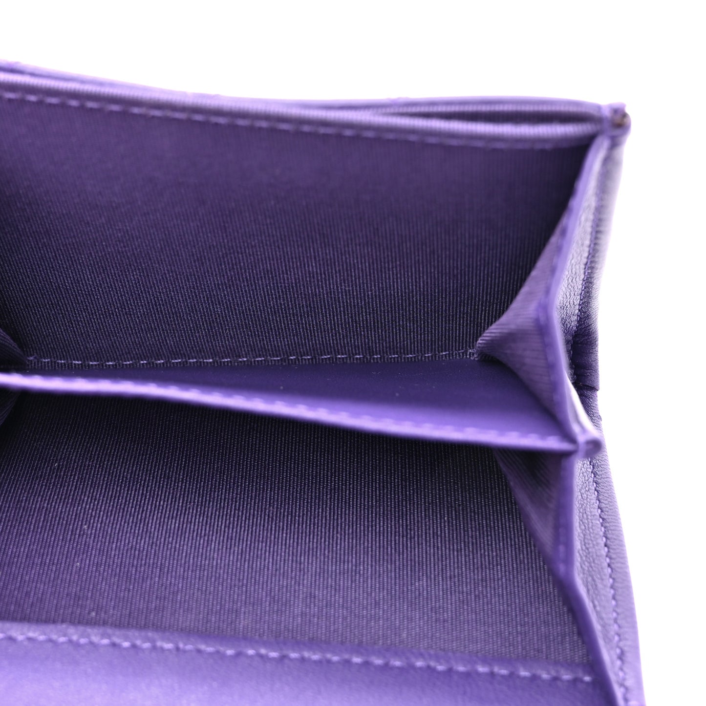 Lambskin Quilted Boy Flap Card Holder Purple