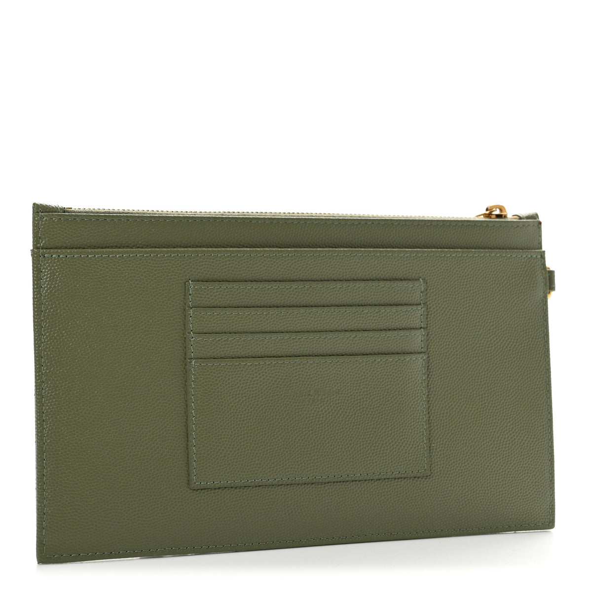 Saint Laurent Grain De Poudre Chevron Monogram Large Bill Pouch Light Sage 3 of 9