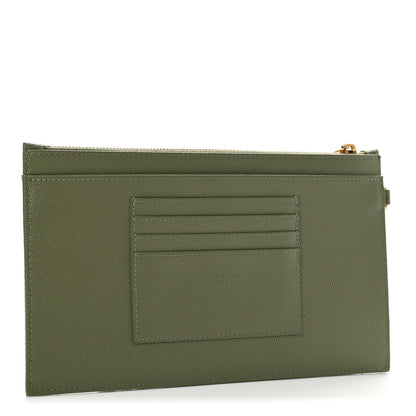 Saint Laurent Grain De Poudre Chevron Monogram Large Bill Pouch Light Sage 3 of 9