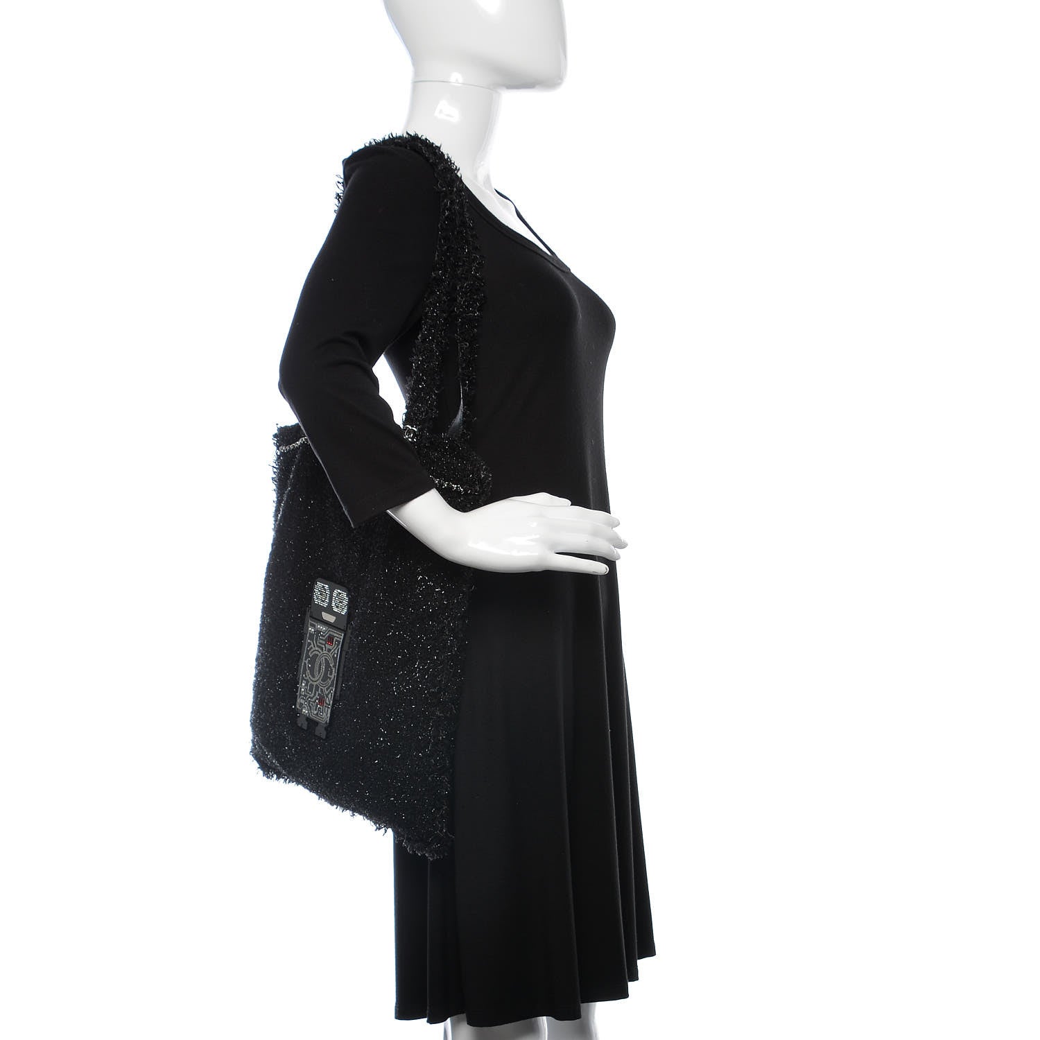 Chanel Tweed Resin Strass Large Robot Shopping Bag Black 2 of 8