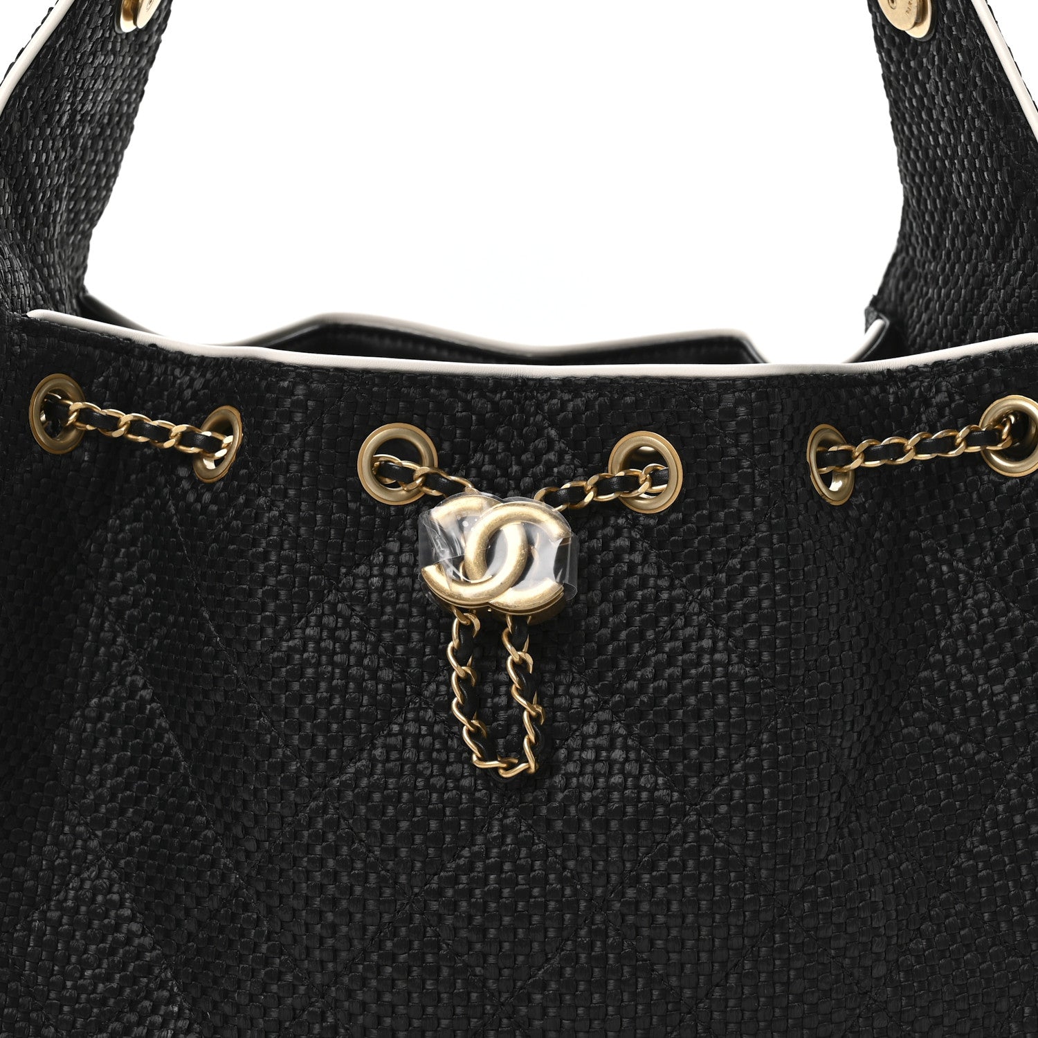 Chanel Braided Raffia Calfskin Small Chanel 25 Handbag Black White 15 of 19