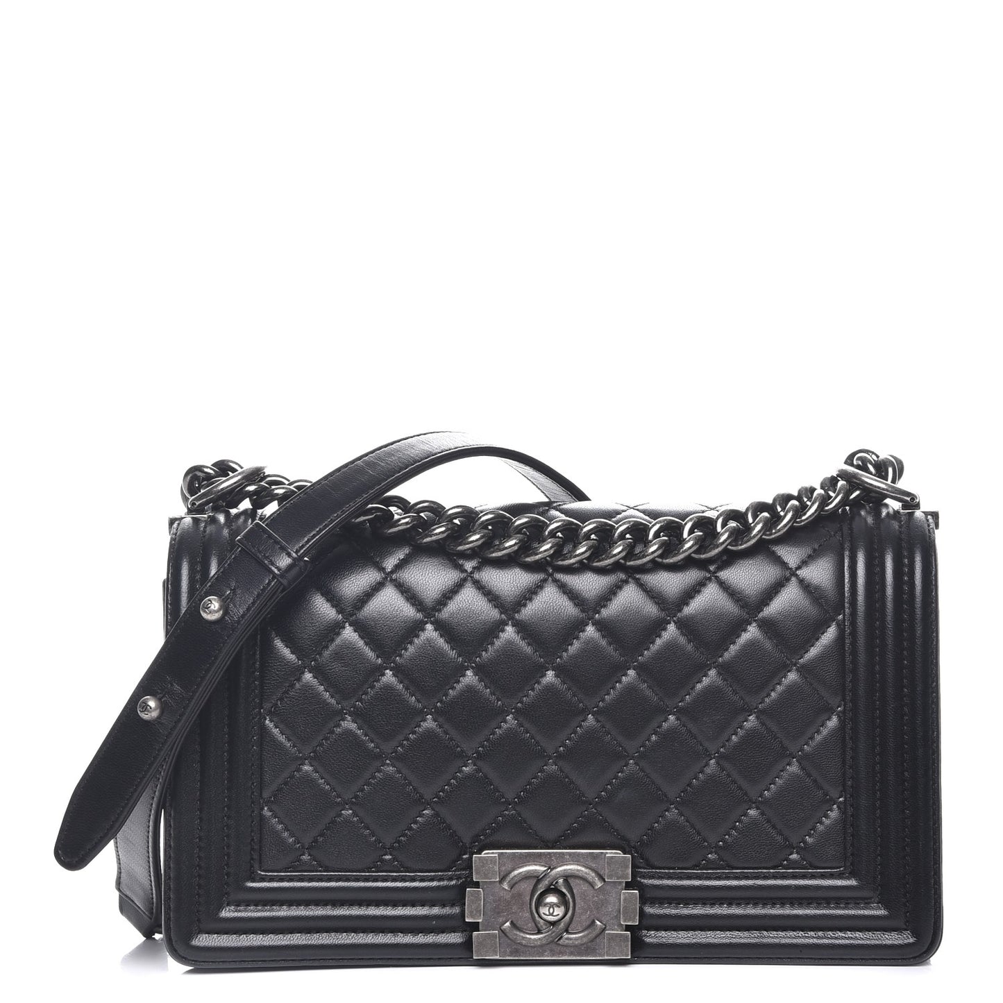 Lambskin Quilted Medium Boy Flap Black