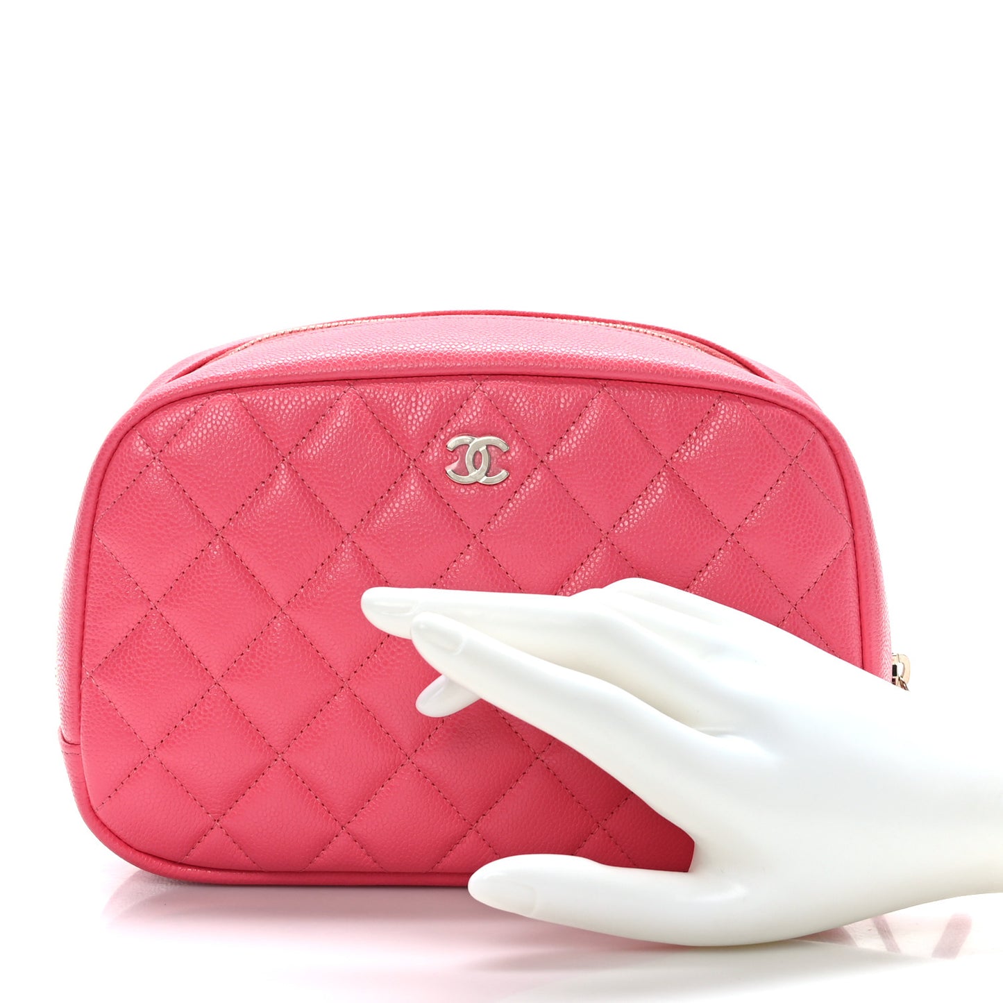 Caviar Quilted Medium Curvy Pouch Cosmetic Case Pink