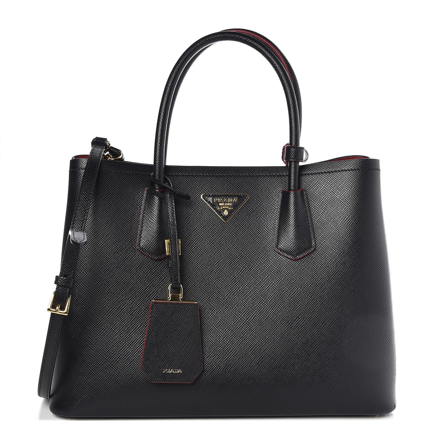 Saffiano Cuir Medium Double Bag Black Ciliegia