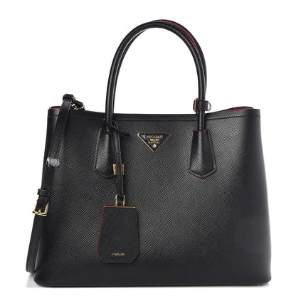 Prada Saffiano Cuir Medium Double Bag Black Ciliegia 1 of 9