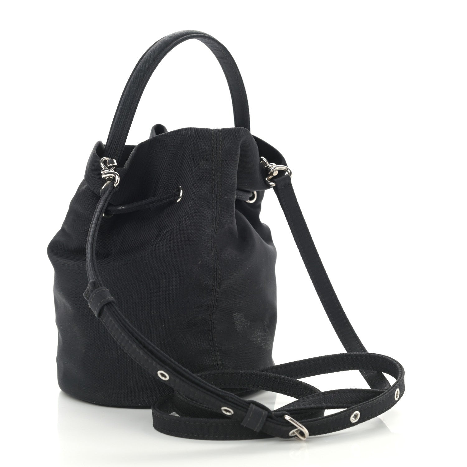 Balenciaga Recycled Sport Nylon Logo Embroidered Wheel Drawstring Bucket Bag XS Black 3 of 12
